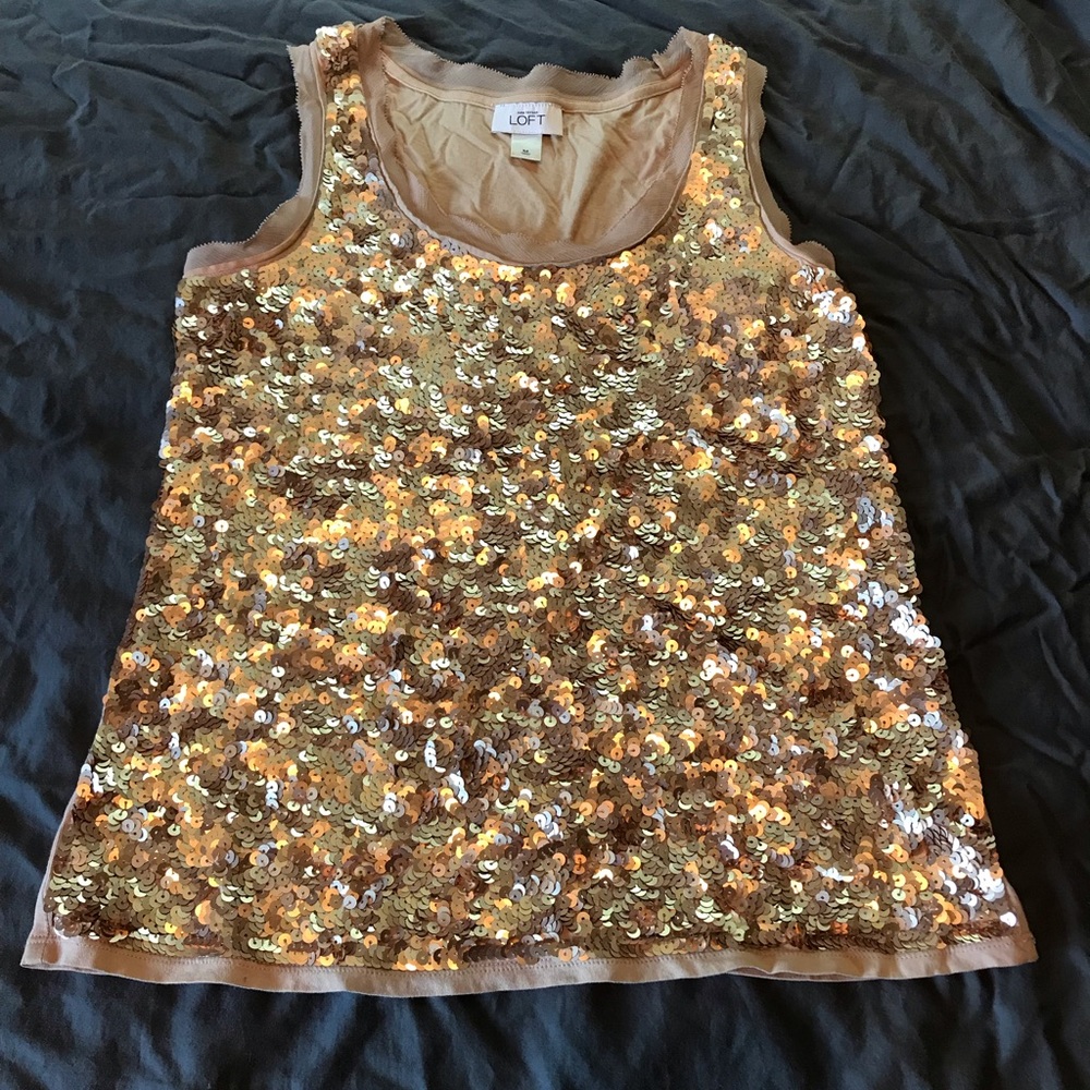 ANN TAYLOR LOFT Women's sequin shirt tank gold Med